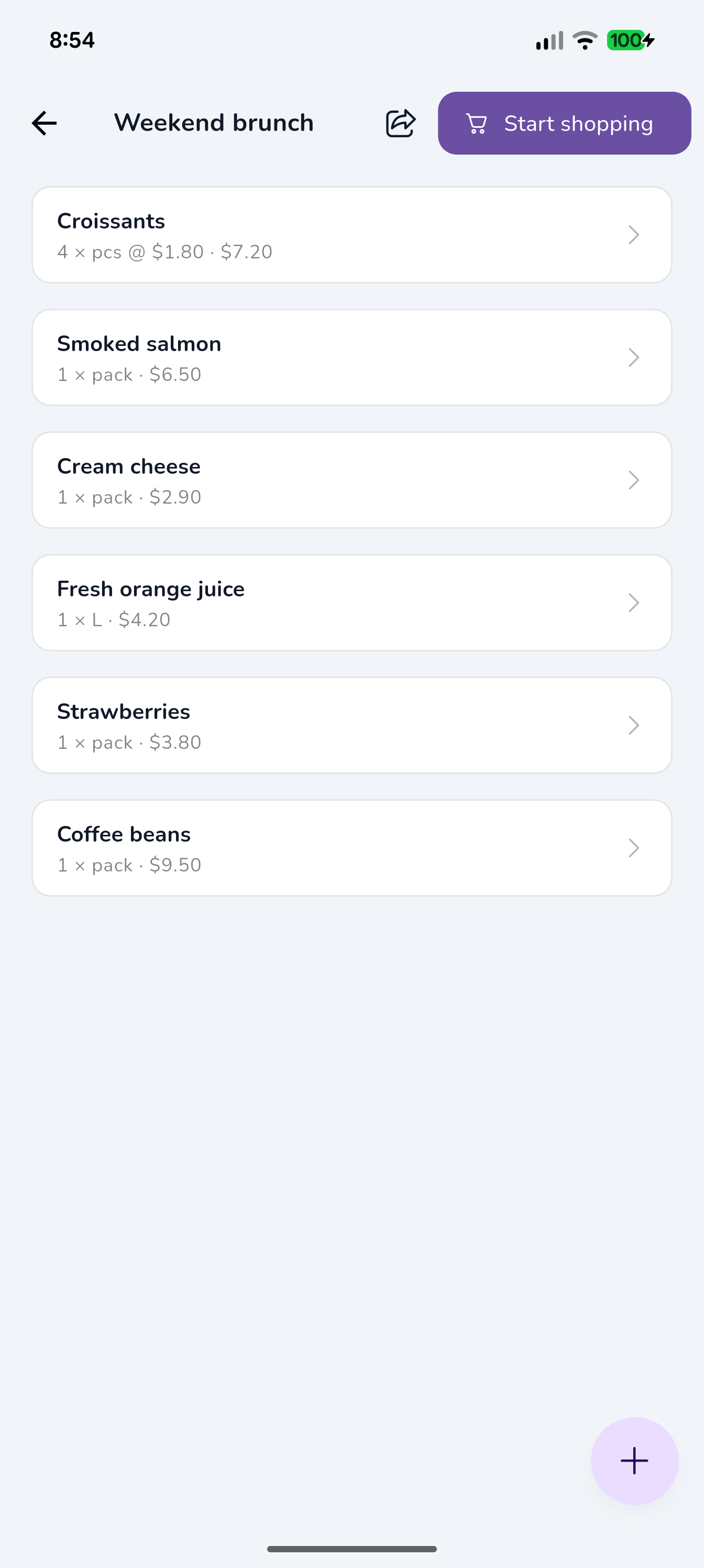 Plan with prices and units