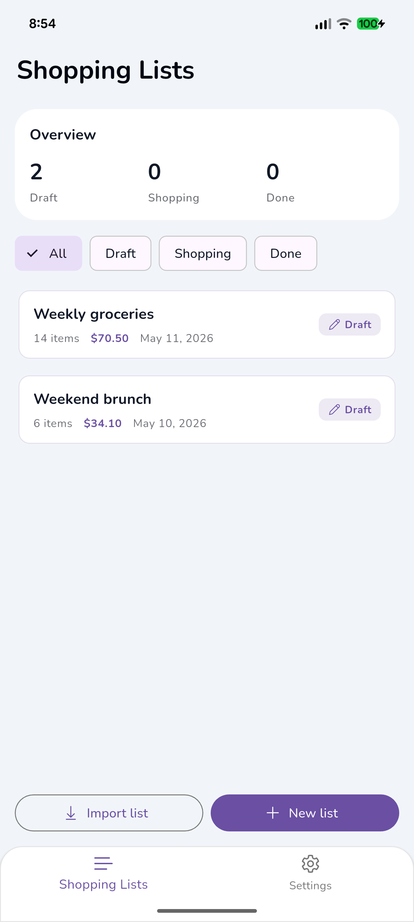 See all your lists at a glance
